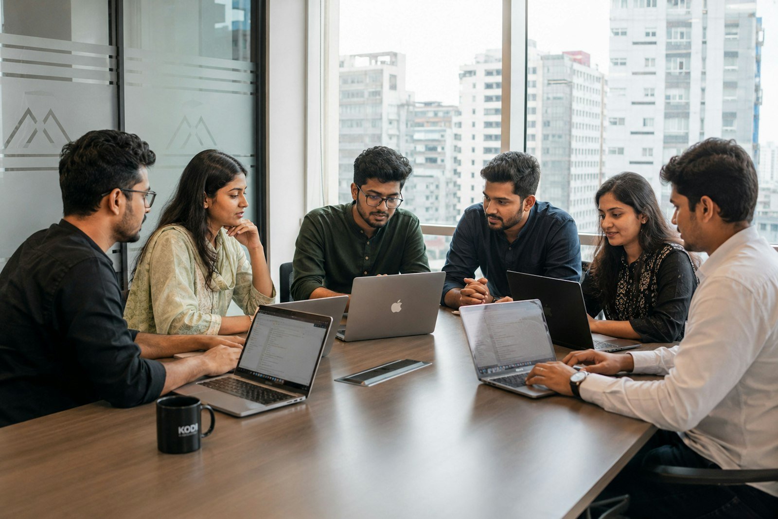 Ss Infoserve team discussing a client project in Delhi